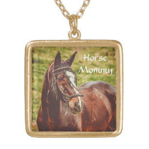 Horse Horses Mommy Gold Plated Necklace