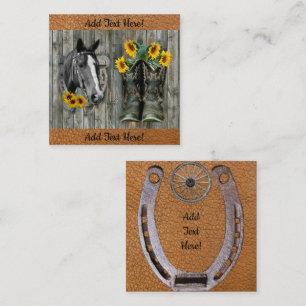 Horse Horseshoe Cowboy boots Sunflowers Square Business Card