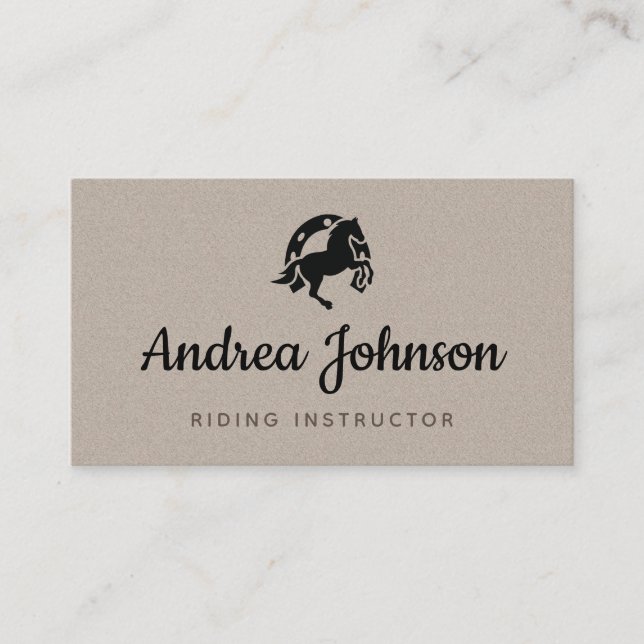 Horse Horseshoe Gray Kraft Paper Riding Instructor Business Card (Front)