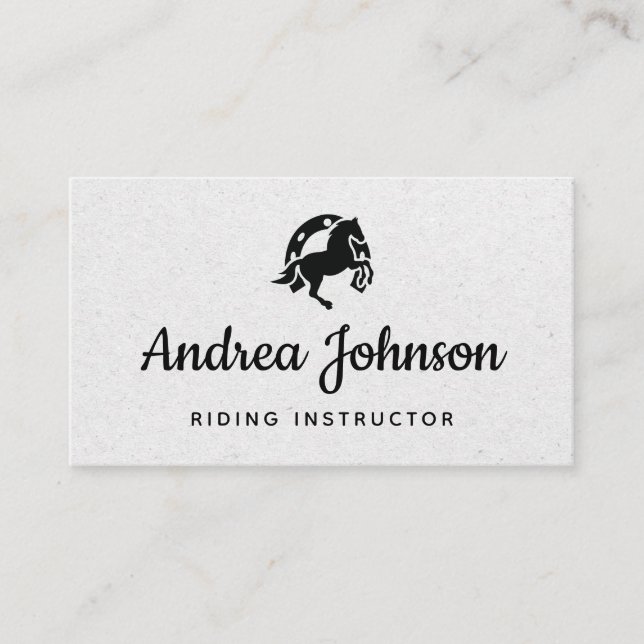Horse Horseshoe Gray Kraft Paper Riding Instructor Business Card (Front)