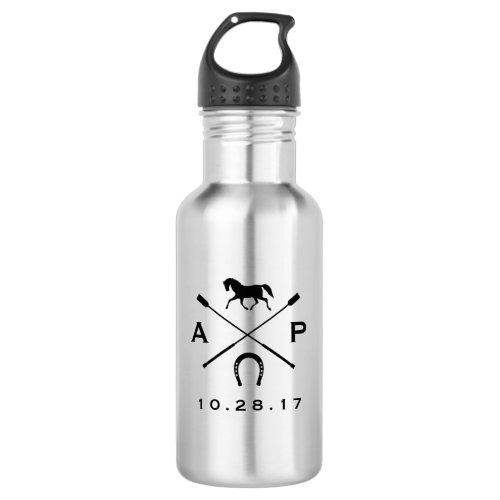 Horse Horseshoe Logo Initials Bat Mitzvah Water Bottle