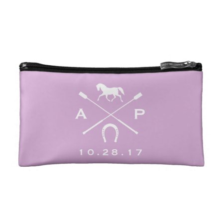 Horse Horseshoe Logo Initials Lavender Bat Mitzvah Cosmetic Bag