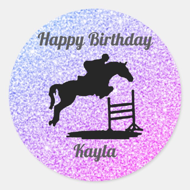 Horse Hunter Jumper Happy Birthday Classic Round Sticker (Front)