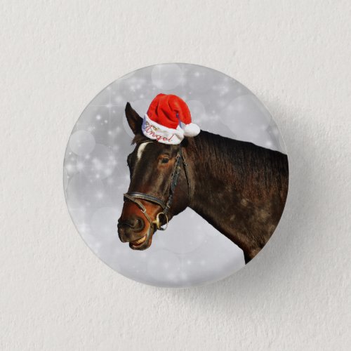 Horse in a Christmas Hat Button