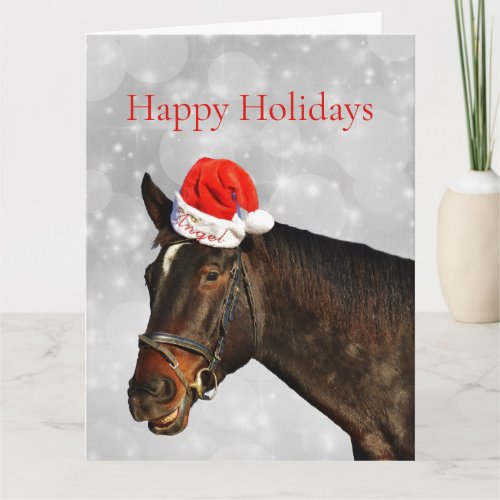 Horse in a Christmas Hat Card