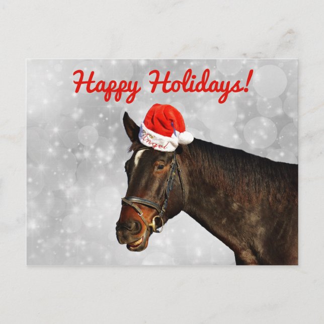 Horse in a Christmas Hat Postcard (Front)