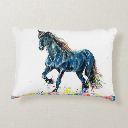 Horse in a Color Run Accent Pillow
