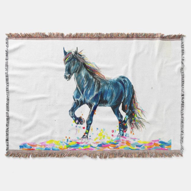 Horse in a Color Run Throw Blanket (Front)
