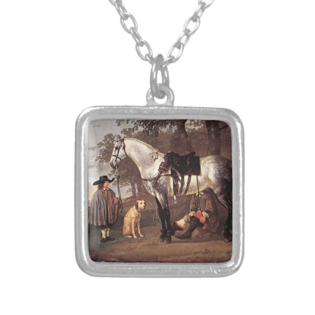 Horse in a Landscape Aelbert Cuyp    Silver Plated Necklace (Front)