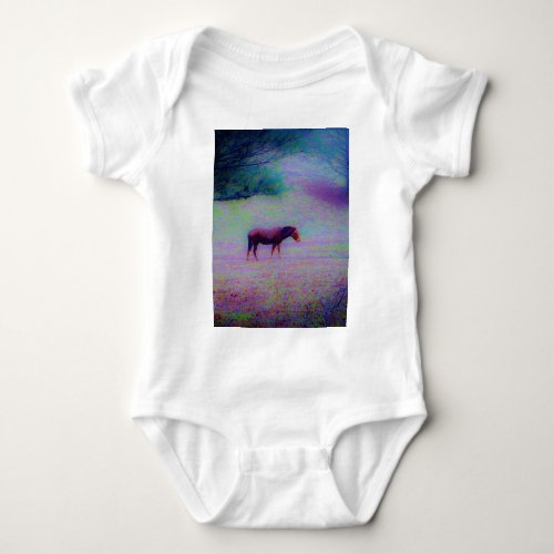 Horse IN A RAINBOW PURPLE FIELD  add name Baby Bodysuit