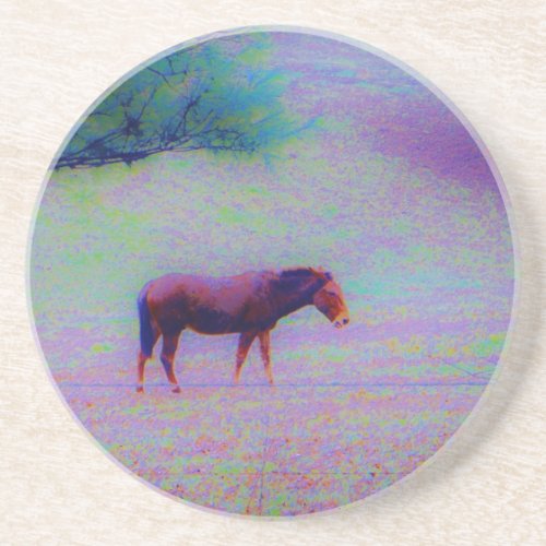 Horse IN A RAINBOW PURPLE FIELD  add name Coaster