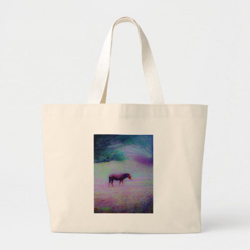 Horse IN A RAINBOW PURPLE FIELD  add name Large Tote Bag