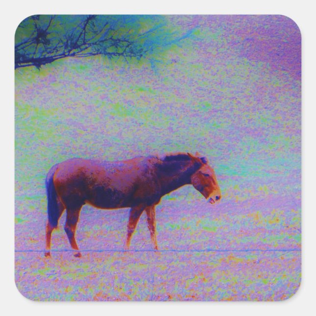 Horse IN A RAINBOW PURPLE FIELD : add name Square Sticker (Front)