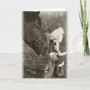 Horse in Anticipation and Child Santa Card