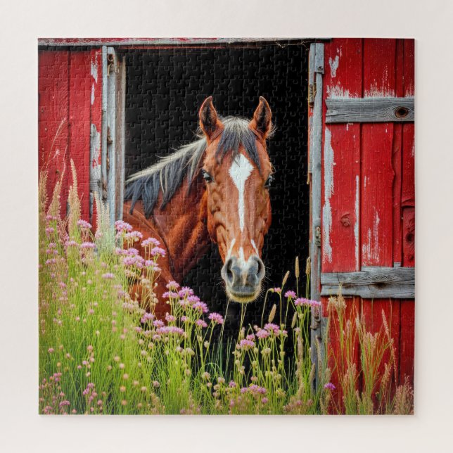 Horse In Barn Door Jigsaw Puzzle (Vertical)
