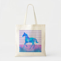 Horse in Blue and Purple Watercolor Personalized Tote Bag