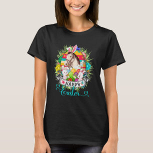 Horse In Easter Eggs Basket Cute Bunnies Happy Eas T-Shirt