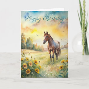 Horse in Field Birthday Card