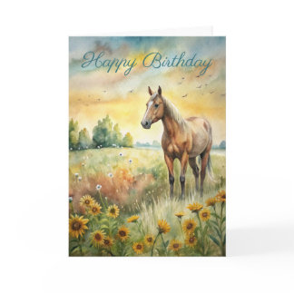 Horse in Field Birthday Card