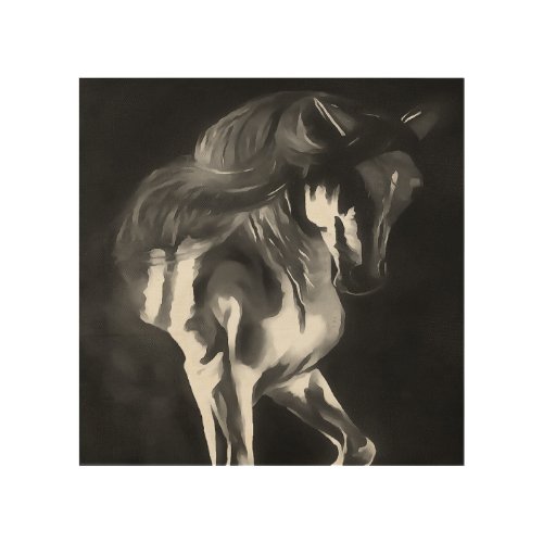 Horse In Grey On Black  Wood Wall Art