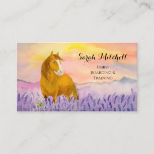 Horse in Lavender Field During Sunset Trainer Business Card