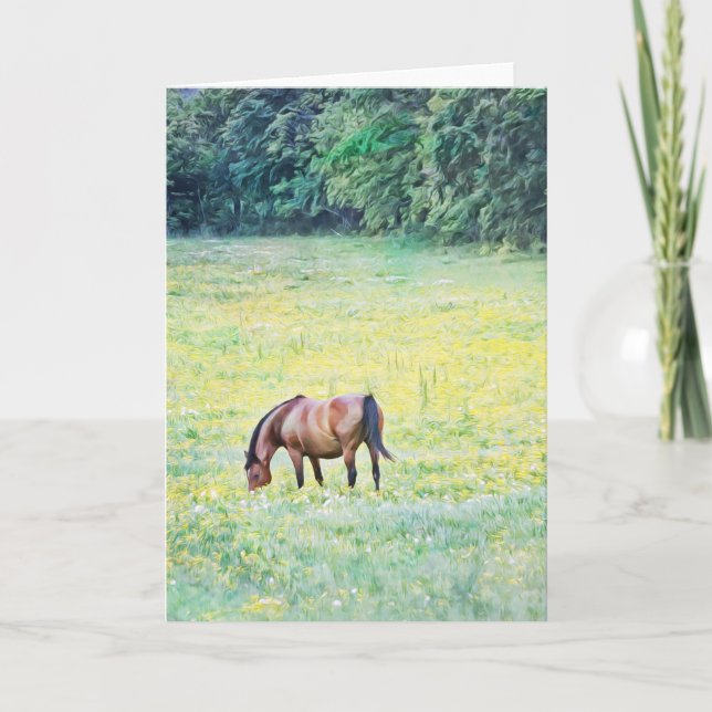 Horse in Meadow Art Note Card (Front)