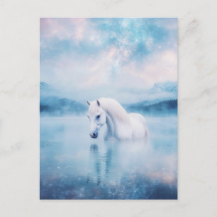 Horse in Misty Mountain Lake with Starry Sky Postcard