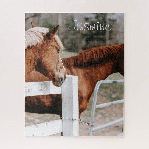 Horse in Paddock and farm horse lover custom name Jigsaw Puzzle