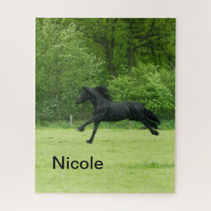 Horse in Paddock and farm horse lover, custom name Jigsaw Puzzle