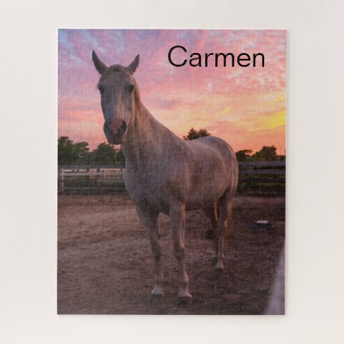 Horse in Paddock and farm horse personalize name Jigsaw Puzzle