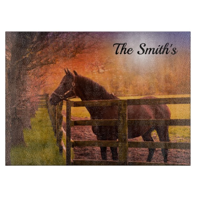Horse in Paddock Personalized Cutting Board (Front)