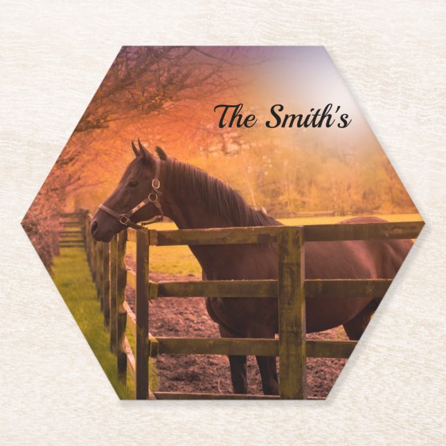 Horse in Paddock Personalized   Paper Coaster (Front)