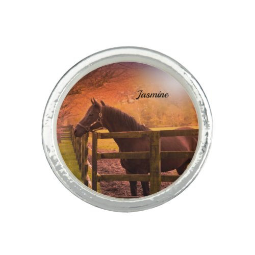 Horse in Paddock Personalized Ring