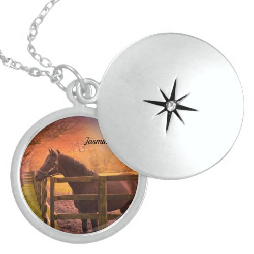 Horse in Paddock Personalized Sterling Silver Locket Necklace