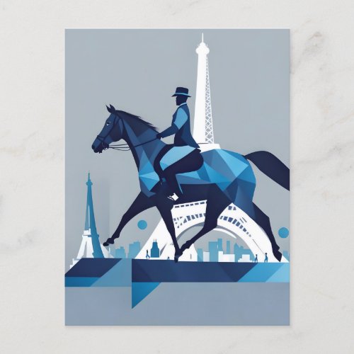 Horse in Paris Blues and Whites Postcard