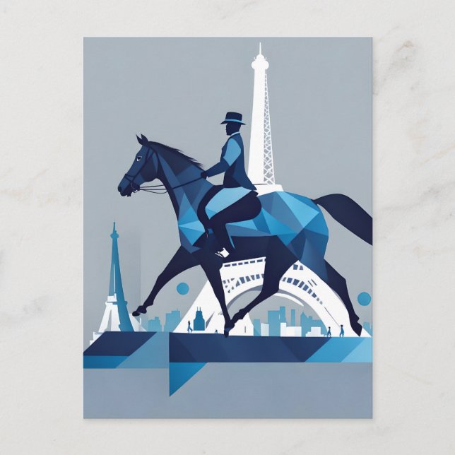 Horse in Paris Blues and Whites Postcard (Front)
