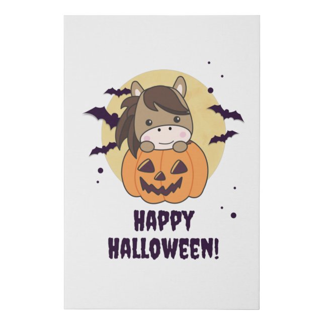 Horse In Pumpkin Sweet Horses Happy Halloween Faux Canvas Print (Front)