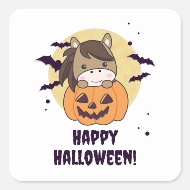 Horse In Pumpkin Sweet Horses Happy Halloween Square Sticker (Front)