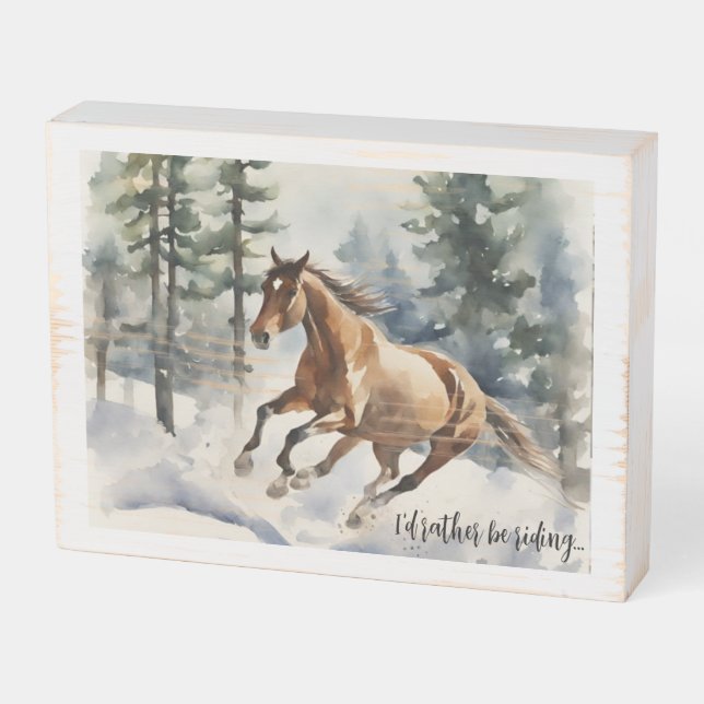 Horse in Snow Decorative Wood Sign (Angled Horizontal)