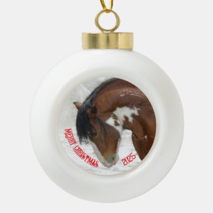 Horse in Snow Horse Christmas Ceramic Ball Christmas Ornament
