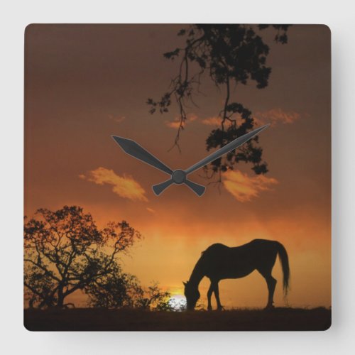 Horse in Southwestern Sunset Clock