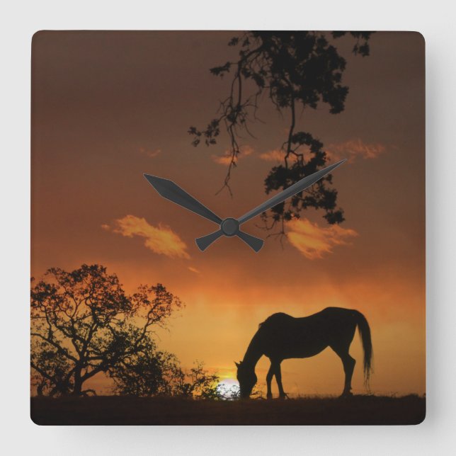 Horse in Southwestern Sunset Clock (Front)