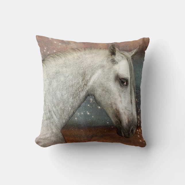 Horse In Starlight Throw Pillow (Front)