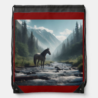 Horse In Stream Drawstring Backpack