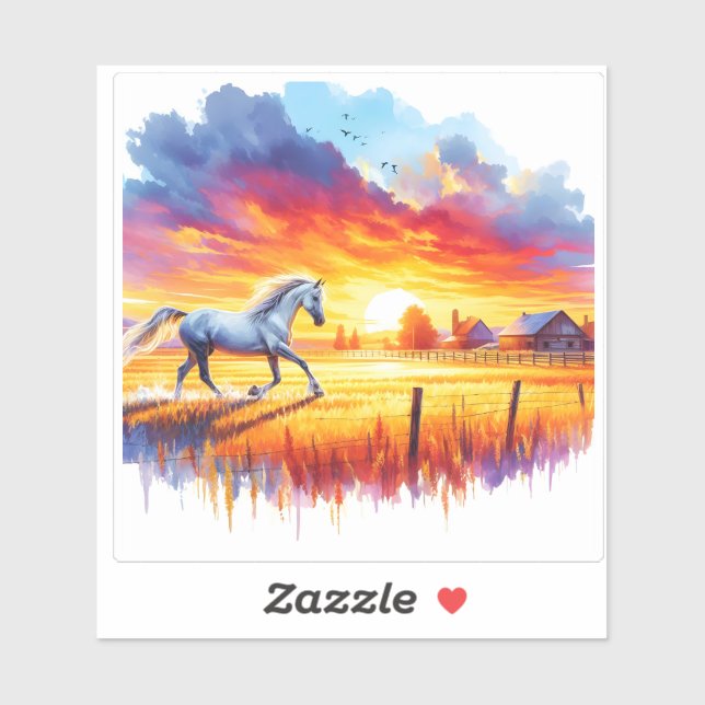 Horse in Sunset Landscape Sticker (Sheet)