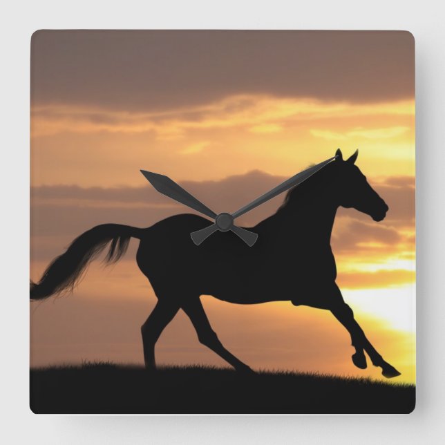 Horse In Sunset Square Wall Clock (Front)