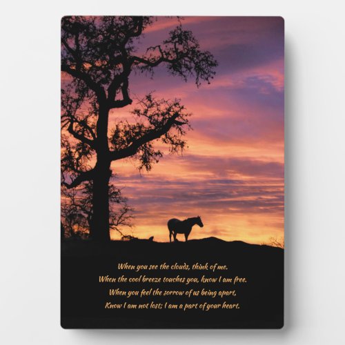 Horse in Sunset with Tree Memorial Plaque