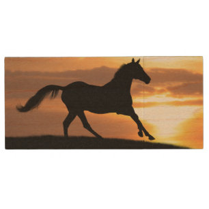 Horse In Sunset Wood Flash Drive