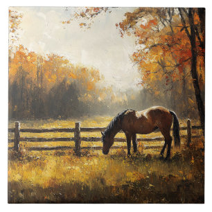 Horse in the Field Golden Hour Painting Ceramic Tile