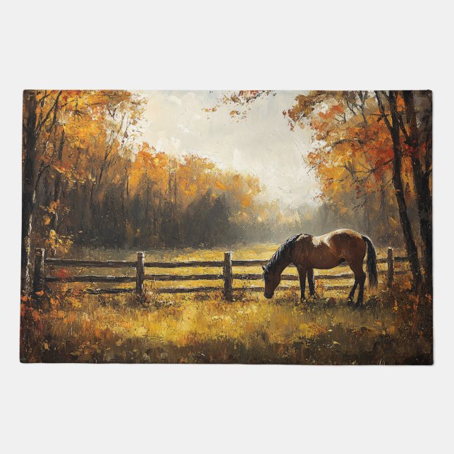 Horse in the Field Golden Hour Painting Doormat (Front)